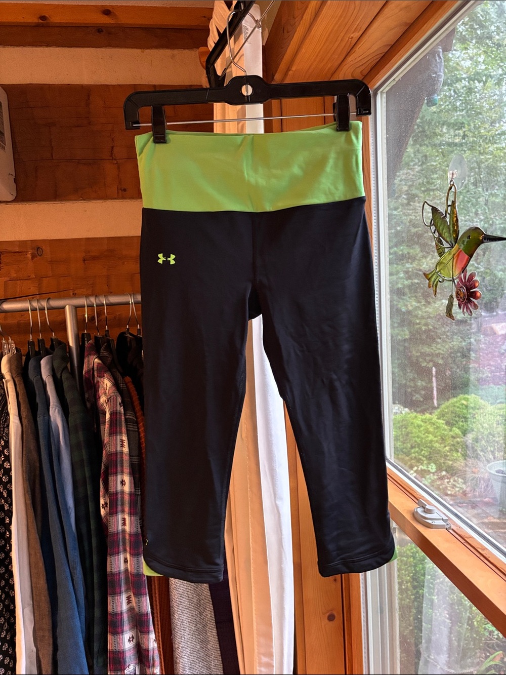 Under Armour Black Capri Leggings with Lime Green Waistband